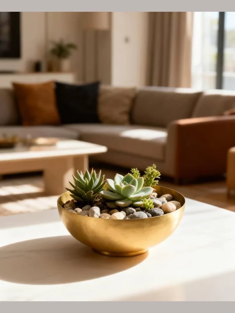 Shiny Brass Bowls with Floating Camellia Heads