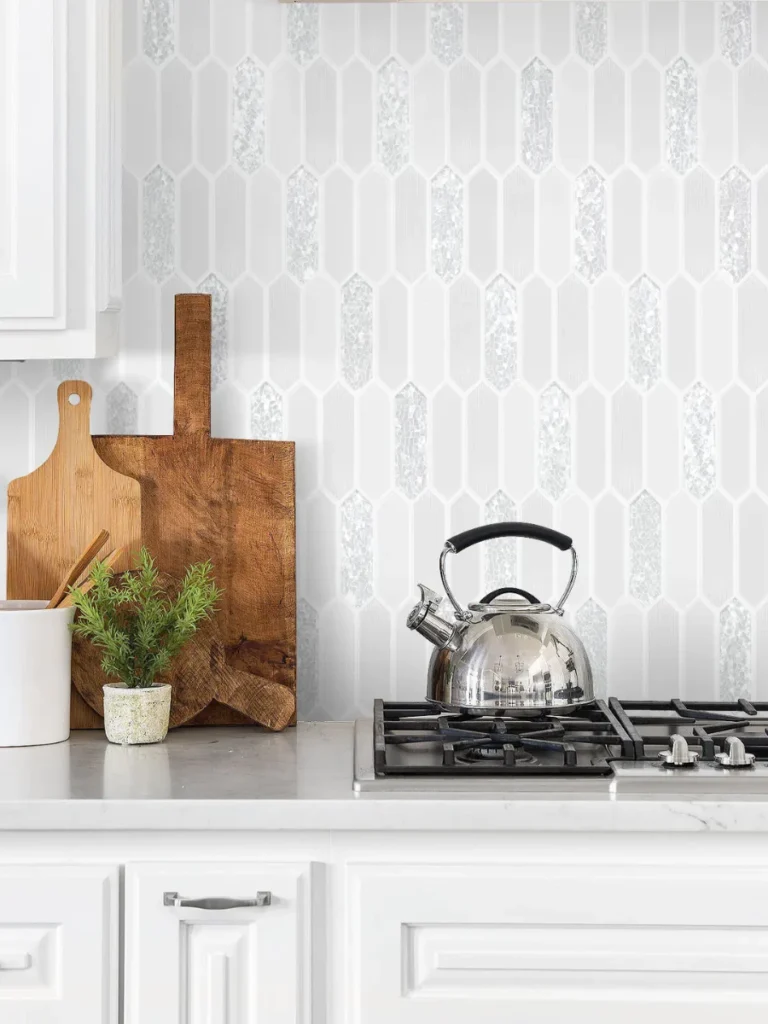 Silver Leaf Speckled Shabby Chic Backsplashes