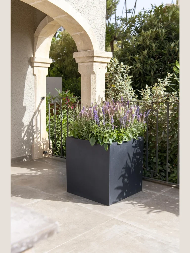 Sleek Black Fiberstone Square Cube Pots