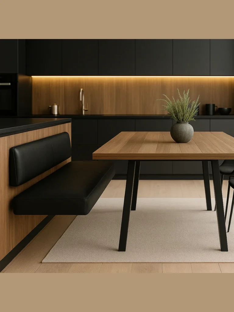 Sleek Floating Leather Slats Mounted on Black Iron Pipes