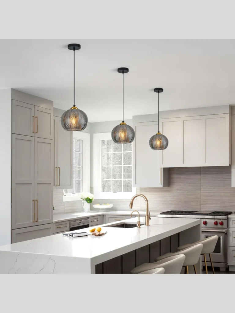Smoky Gray Hand Blown Globe Island Chandeliers