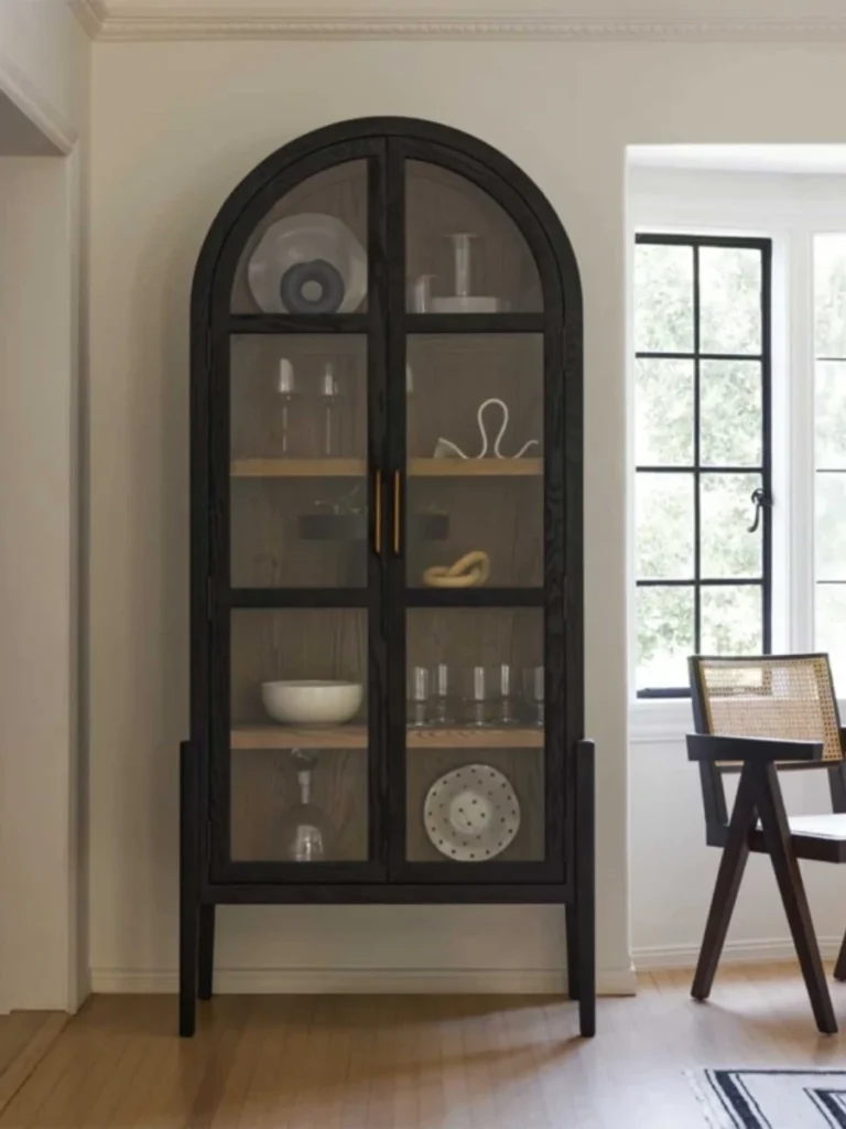 Split Panel Arched Glass Cabinet Silhouettes