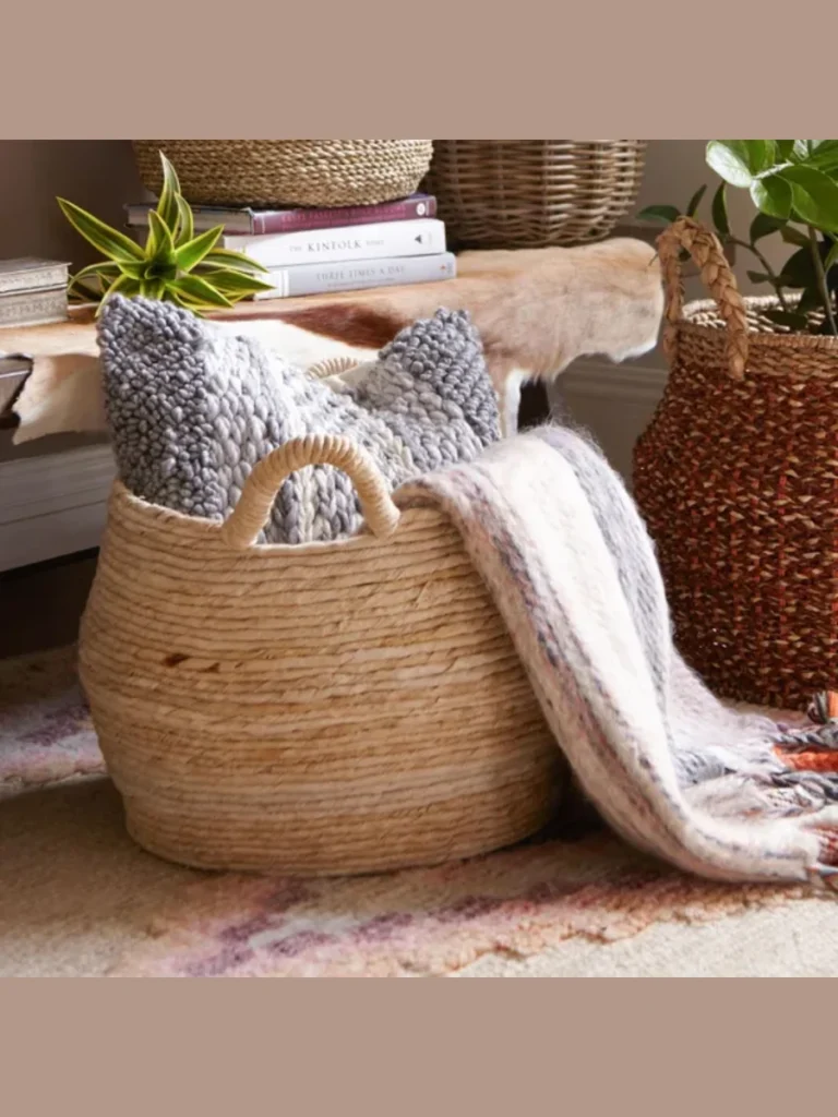 Store Extra Throw Blankets Inside a Giant Woven Seagrass Tote Bag
