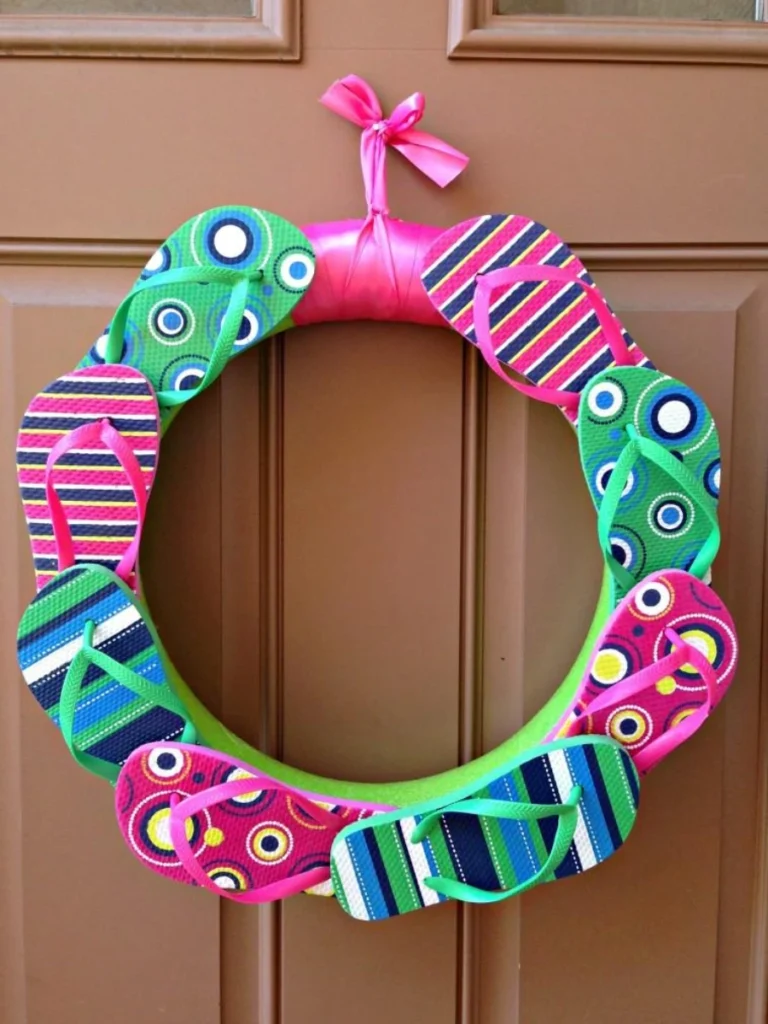 Strip a Colorful Nylon Flip Flop Collection Around a Circular Foam Base Ring
