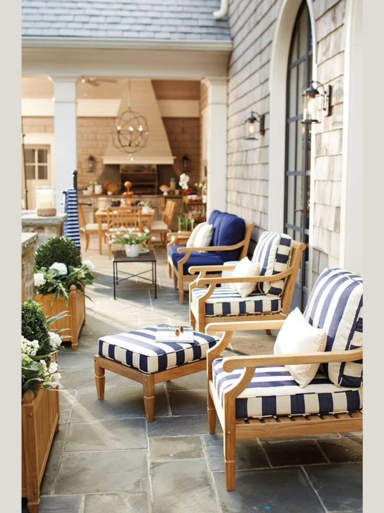 Style Outdoor Porch Chairs with Neutral Stripe Cushions