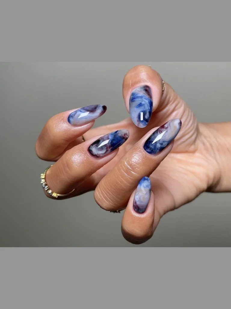 Sweet Blue Cornflower White Accents Nails