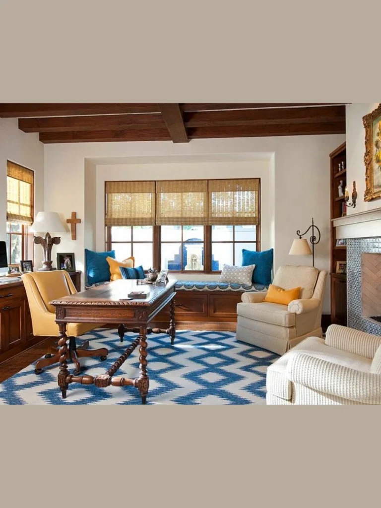 Symmetric Flanking Desks Anchoring Both Sides of a Fireplace