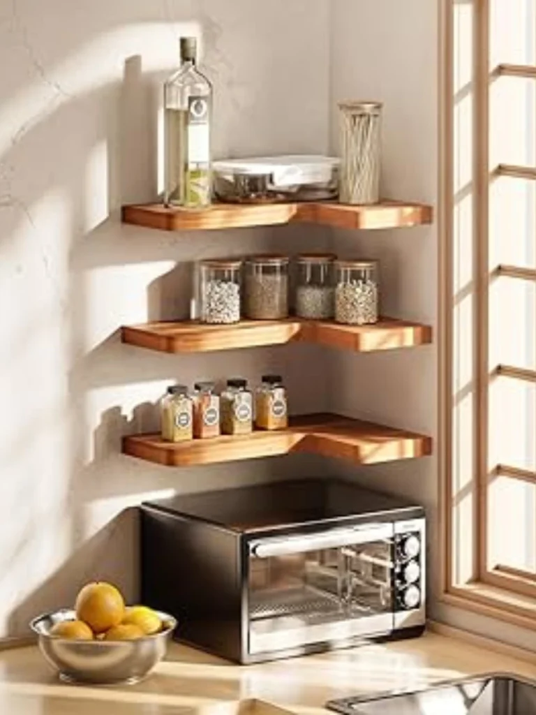 Thick Dark Walnut Floating Open Corner Ledges