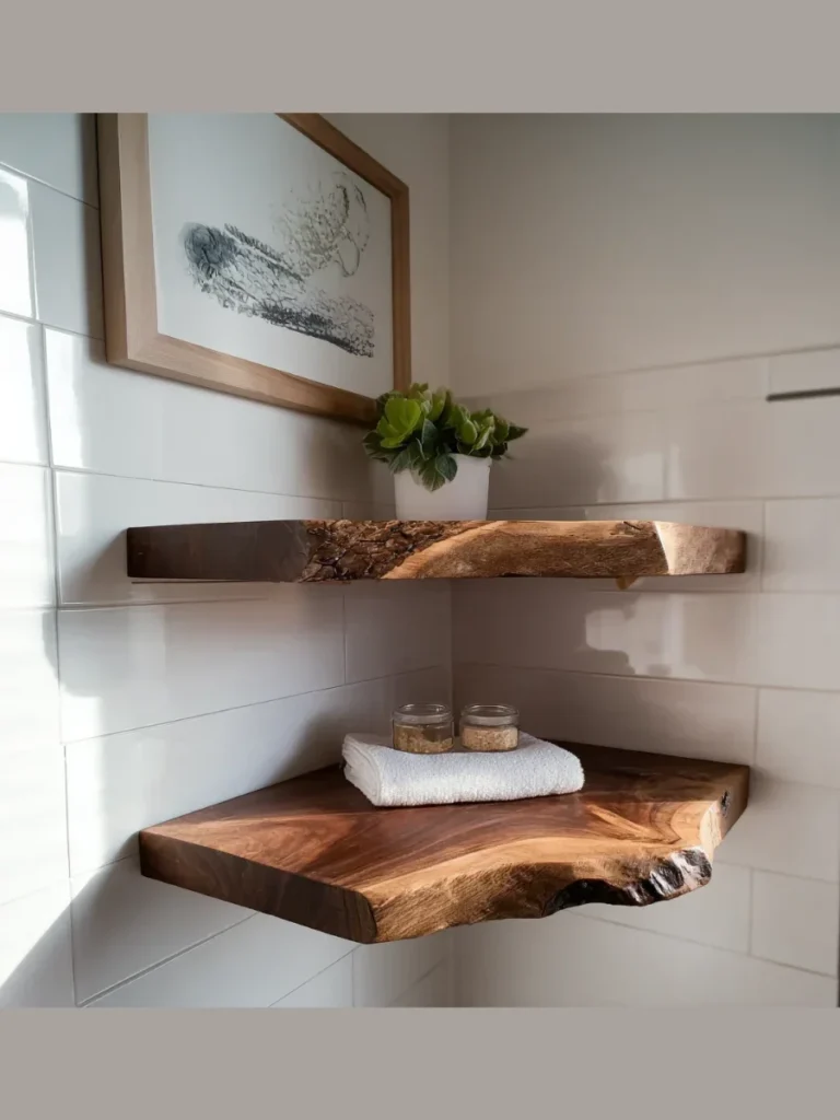 Thick Walnut Floating Open Corner Ledges