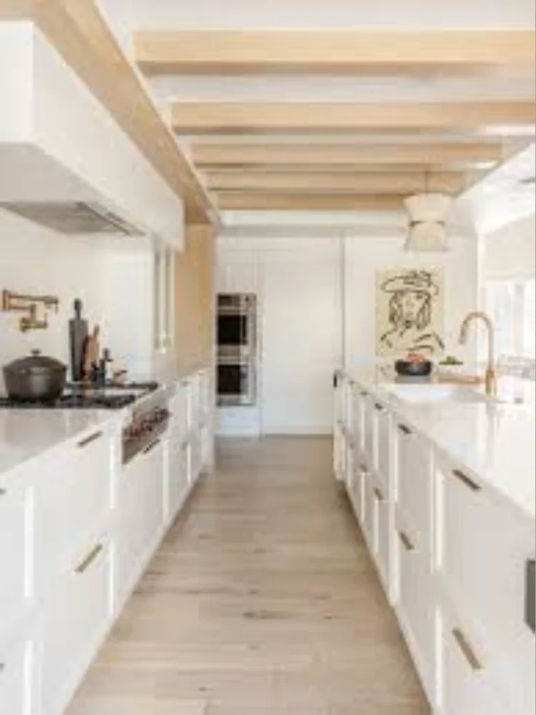 Thick Washed Oak Ceiling Beam Accents