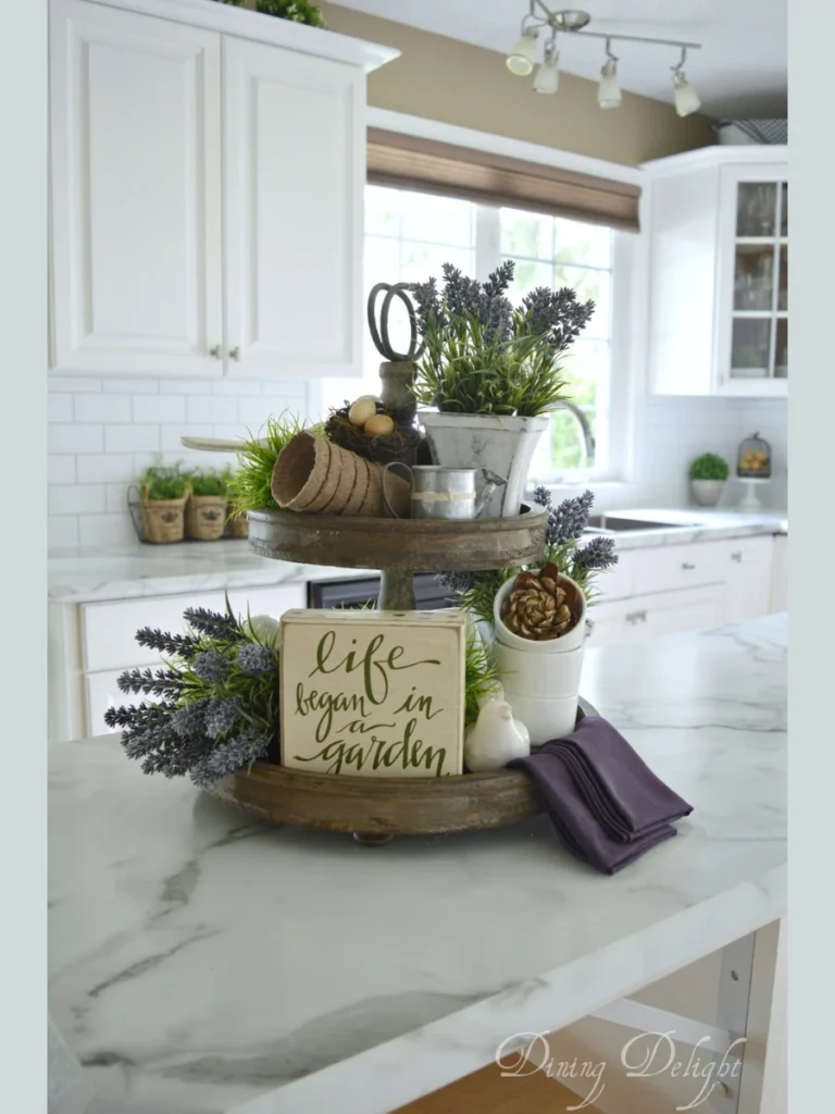 Track Low Profile Faux White Lavender Stems Inside an Old Vintage Creamer Pitcher