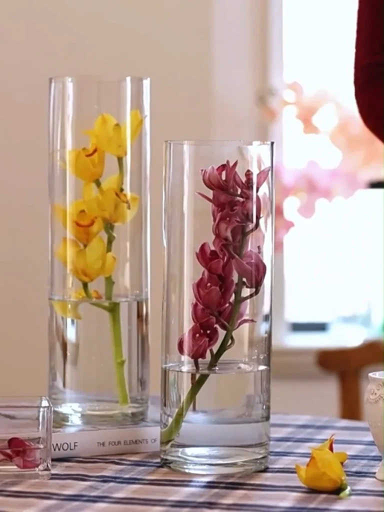Translucent Smoke Tinted Glass Flower Cylinder Vases