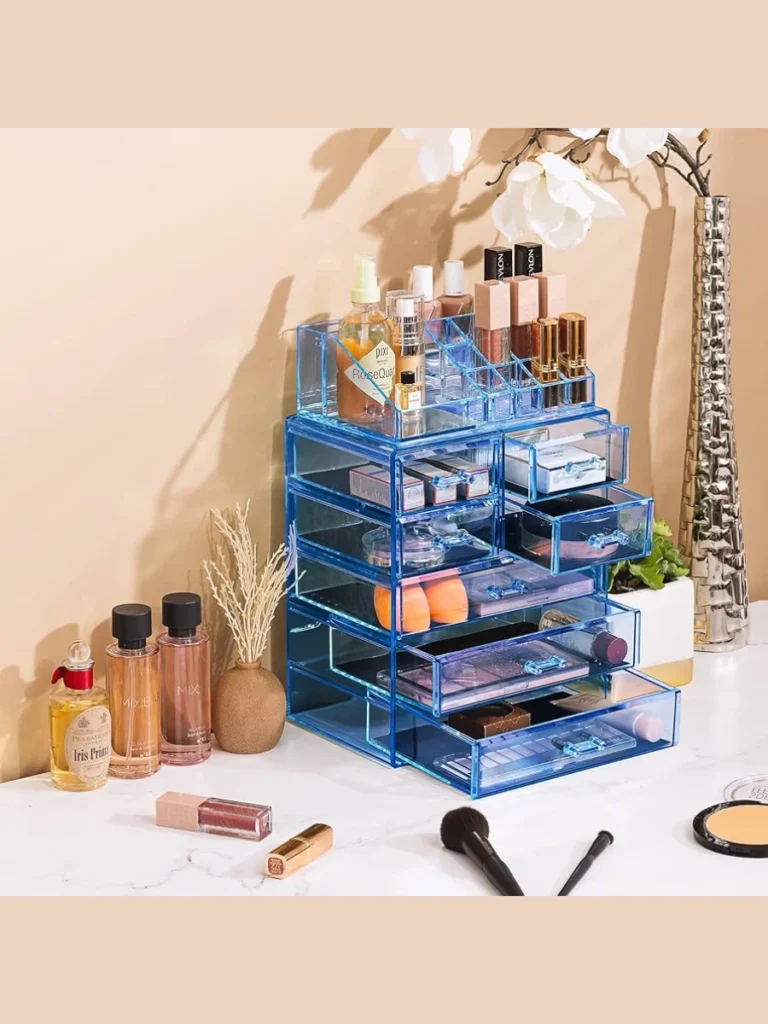 Transparent Neon Cyan Acrylic Makeup Trays