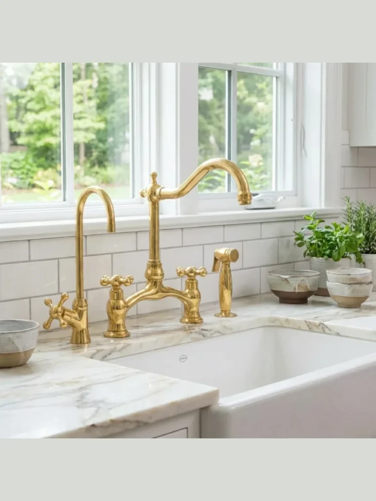 Unlacquered Raw Brass Gooseneck Bridge Faucets
