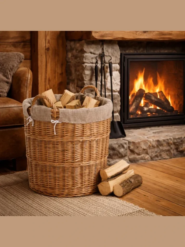 Unpainted Woven Willow Fireplace Wood Baskets