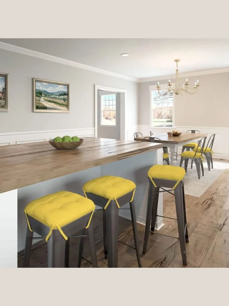 Update Kitchen Bar Stools with Bright Yellow Seat Cushions