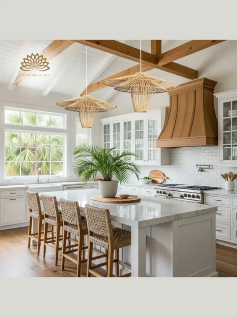 Use Open Woven Rattan Pendant Lights Over Islands