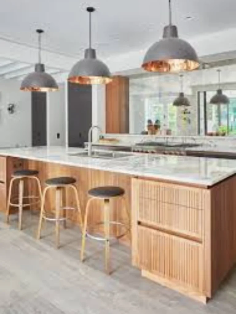 Vertical Reeded Wood Doors on Hidden Island Bars