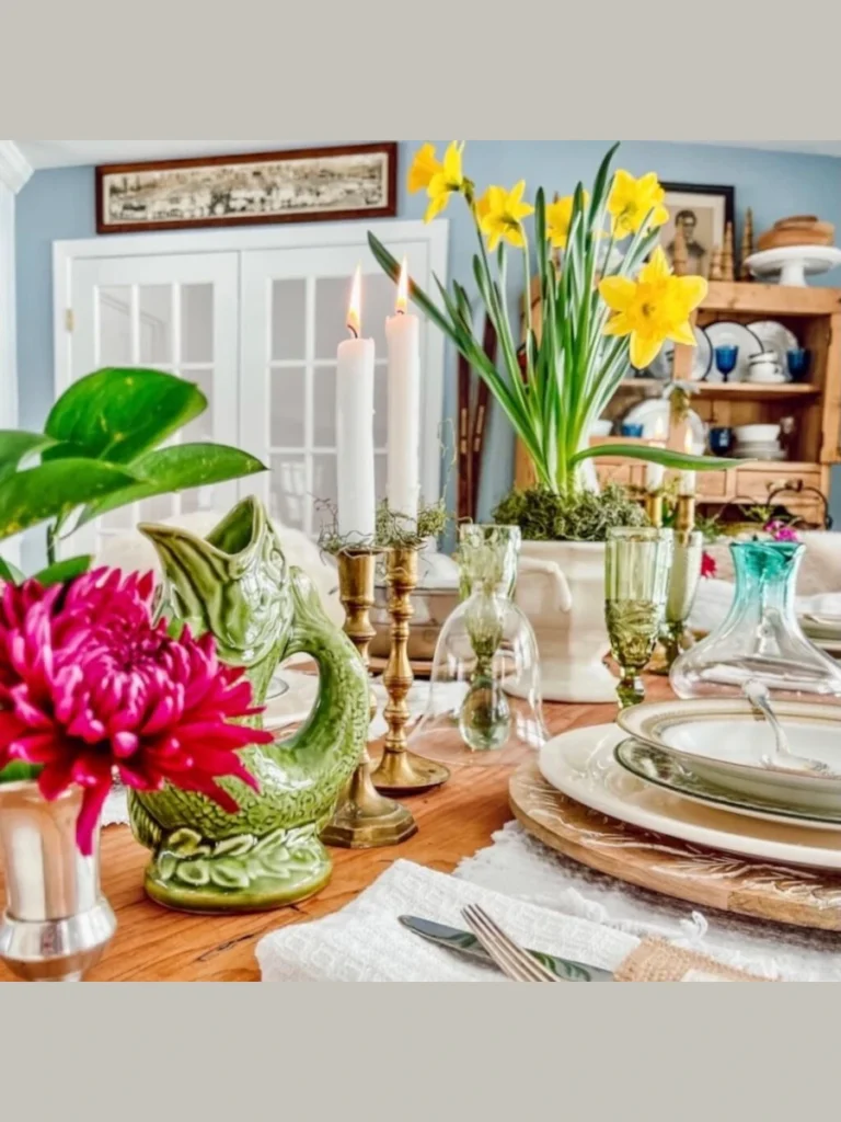Vintage Brass Candlestick and Daffodil Trails