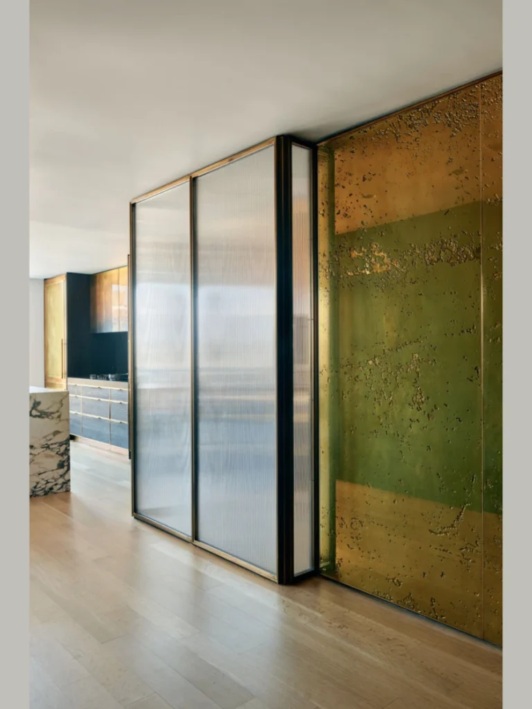 Warm Amber Tinted Fluted Glass Accent Doors