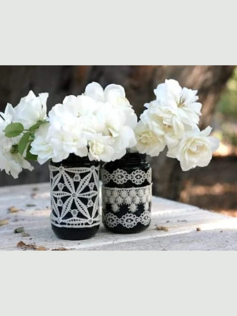 White Lace Print Mason Jar Votive Shakers