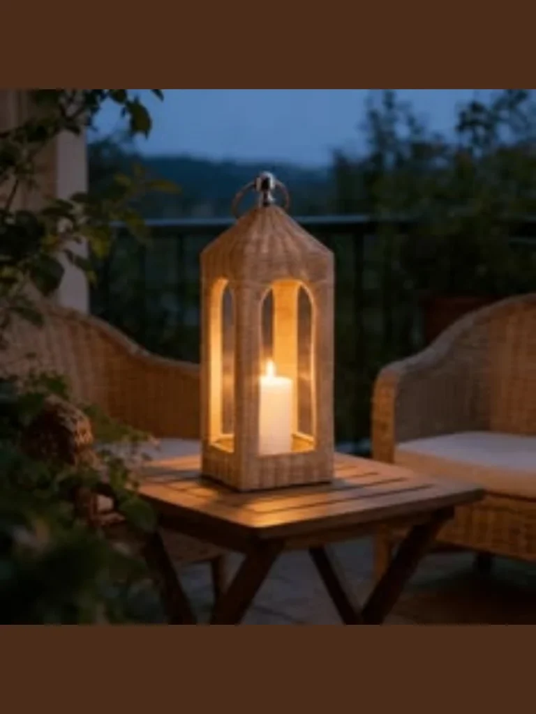 Woven Rattan Lanterns with LED Pillar Lights