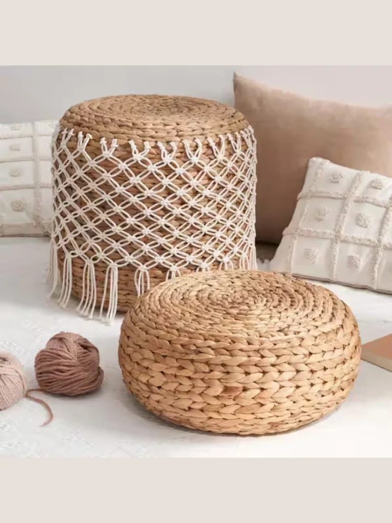 Woven Seagrass Floor Utility Poufs