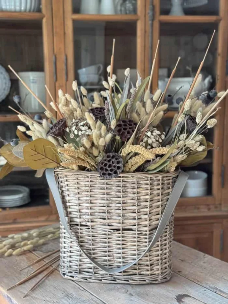 Woven Sweetgrass Baskets with Dried Wheat Sheaves