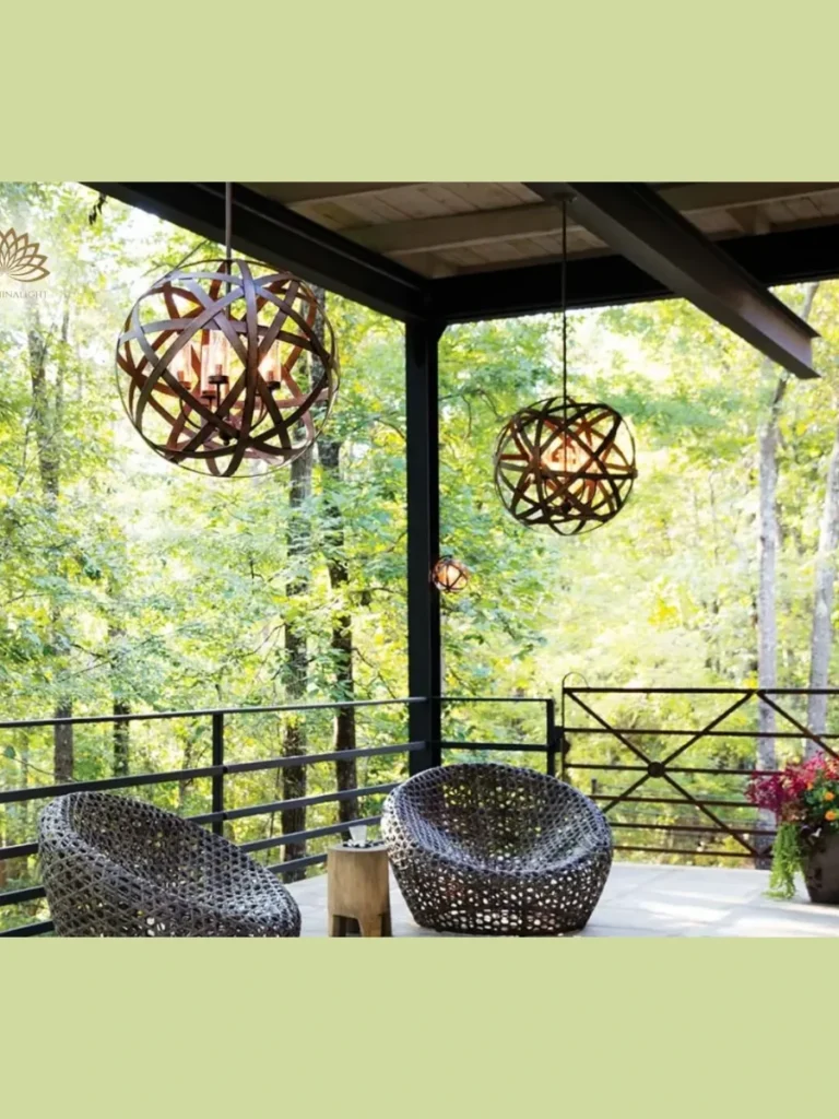 hang a centered matte black metal geometric pendant lantern over dining tables